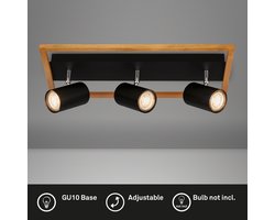 BRILONER Frey - Opbouwspot met hout - plafondlamp - zwart - draaibaar plafondspots - GU10 fitting - 43x20x12.5 cm
