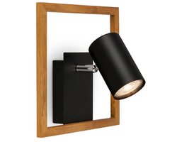 BRILONER Frey - Wandlamp met houten element - elegant GU10 spot - opbouwspot draaibaar - 20x20x 12.5 cm
