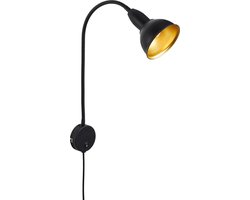 BRILONER Hygge - Stekkerlamp - retro bedlamp - metaal - zwart - E14 fitting - wandlamp met schakelaar - draaibaar