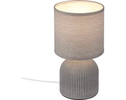 BRILONER - INO - Tafellamp - met stoffen kap & keramiek voet - bedlamp slaapkamer - Ø15cm x 28 cm - grijs