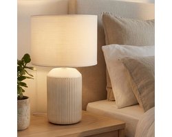 BRILONER - INO - Tafellamp - met stoffen kap & keramiek voet - bedlamp slaapkamer - Ø22 x 37,5 cm - wit