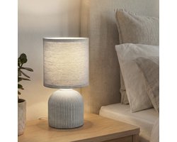 BRILONER Ino - Tafellamp slaakamer - met stoffen kap & keramiek voet - bedlamp - tafellampje - Ø15cm x 28 cm - grijs