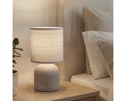 BRILONER Ino - Tafellamp slaapkamer - met stoffen kap & keramiek voet - bedlamp - tafellampje - Ø15cm x 28 cm - bruin
