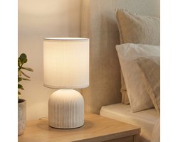BRILONER Ino - Tafellamp slaapkamer - met stoffen kap & keramiek voet - bedlamp - tafellampje - Ø15cm x 28 cm - wit