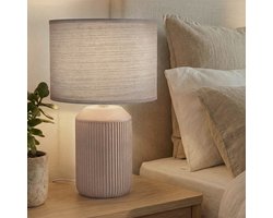 BRILONER Ino - Tafellamp slaapkamer - met stoffen kap & keramiek voet - bedlamp - tafellampje - Ø22 x 37,5 cm - bruin
