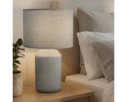 BRILONER Ino - Tafellamp slaapkamer - met stoffen kap & keramiek voet - bedlamp - tafellampje - Ø22 x 37,5 cm - grijs
