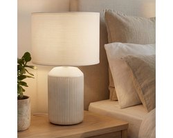 BRILONER Ino - Tafellamp slaapkamer - met stoffen kap & keramiek voet - bedlamp - tafellampje - Ø22 x 37,5 cm - wit