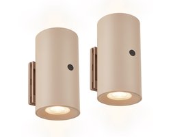 BRILONER Isy – Set van 2 Oplaadbare Wandlampen – zonder stroomaansluiting & boren – dimbaar met touch – warm wit licht – beige – Ø6 x 12cm