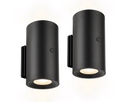 BRILONER Isy – Set van 2 Oplaadbare Wandlampen – zonder stroomaansluiting & boren – dimbaar met touch – warm wit licht – zwart – Ø6 x 12cm