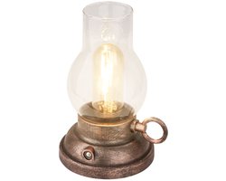 BRILONER Kanea - Oplaadbare Tafellamp - stijl olielamp- aanraakfunctie - dimbaar - IP44 - warm wit licht - Ø10.5 x 17.5 cm - brons