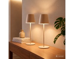 BRILONER Kiki - Set van 2 Tafellampen oplaadbaar - dimbaar - voor binnen en buiten - in hoogte verstelbaar - warm wit licht - beige