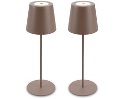 BRILONER Kiki - Set van 2 Tafellampen oplaadbaar - dimbaar - voor binnen en buiten - in hoogte verstelbaar - warm wit licht - bruin
