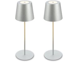 BRILONER Kiki - Set van 2 Tafellampen oplaadbaar - dimbaar - voor binnen en buiten - in hoogte verstelbaar - warm wit licht - chroom