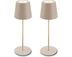 BRILONER Kiki - Set van 2 Tafellampen opllaadbaar - dimbaar - voor binnen en buiten - in hoogte verstelbaar - warm wit licht - beige