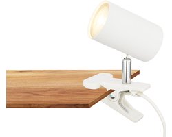BRILONER Klem - Klemlamp bureaulamp - verstelbaar - met kabelschakelaar - GU10 fitting - 16,5 x 6,5 x 12 cm - wit