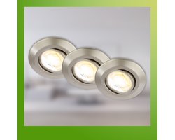 Briloner Klira - Set van 3 inbouwspots 230V - 7587032 - Dimbaar - Ra90 hoge kleurvastheid - CTS schakelaar - Draaibaar - 50° behuizing van gerecycled materiaal - 9 x 2,4 cm - Nikkel mat