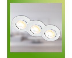 Briloner Klira - Set van 6 LED inbouwspots 230V - 7586036 - Draaibaar - Ra90 hoge kleurechtheid - CTS schakelaar - 50° behuizing van gerecycled materiaal - Plat - 9 x 2,4 cm - Wit