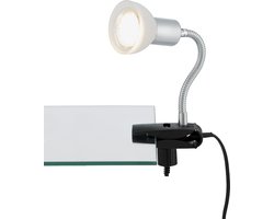 BRILONER - LED klem licht nachtlampje leeslampje kabel schakelaar flex arm 1xGU10 3 W wit metaal glas