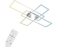 BRILONER - LED Plafonniére - dimbaar plafondlamp - met afstandsbediening - met geheugenfunctie - met nachtlichtfunctie - met CCT - 104 x 71 x 9,5 cm - zilver