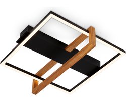 BRILONER - LED Plafonniére - frame plafondlamp - zwart met hout - warm wit licht 3.000 K - 12W - 35x33 cm