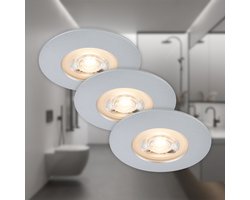 Briloner Leuchten - LED-inbouwlampen, set van 3, dimbaar, elk 5W, elk 460 lumen, 3.000 Kelvin, IP44, mat chroom