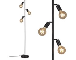 Briloner Leuchten Vloerlamp 3xE27 max.10W kabelschakelaar zwart mat metaal