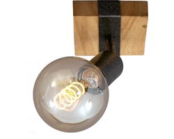 Briloner Leuchten WOOD BASIC - wandlamp - spot draaibaar - E27 max. 25W - Materiaal: hout en Metaal - Kleur: zwart en Metaal grijs
