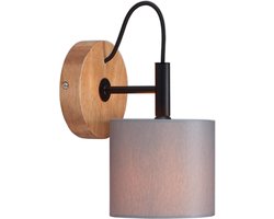 Briloner Leuchten WOOD & STYLE - wandlamp - E14 max. 25W - Materiaal: metaal--hout-stof - Kleur: zwart-hout-grijs