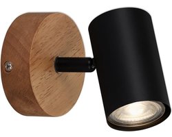 Briloner Leuchten WOOD & STYLE - wandlamp - spot draaibaar - GU10 - Materiaal: hout en Metaal - Kleur: zwart