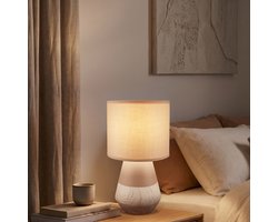BRILONER Linda - Tafellamp slaapkamer - met stoffen kap & keramiek voet - bedlamp - tafellampje - E14 - Ø18 x 34cm - beige/hout