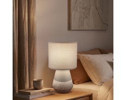 BRILONER Linda - Tafellamp slaapkamer - met stoffen kap & keramiek voet - bedlamp - tafellampje - E14 - Ø18 x 34cm - grijs/hout