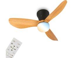 BRILONER Lufito - Plafondventilator met verlichting - LED plafondlamp met ventilator - zomer- en wintermodus - ventilatorlamp dimbaar - CCT - Ø78cm - zwart/hout