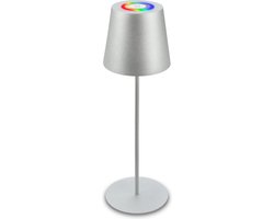 BRILONER - Oplaadbare RGB Tafellamp - snoerloze lamp - met touch dimbaar - voor binne en buiten - in hoogte verstelbaar - 36cm x 10,5 cm - zilver