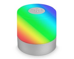 BRILONER - Oplaadbare Tafellamp - met RGB en warm wit licht - dimbaar - voor buiten en binnen - IP44 - draadloos - 2W - Ø7 x7 cm - zilver
