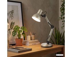 BRILONER Pixa - Tafellamp - bureaulamp - zwenkbaar - kabelschakelaar - E14 fitting - max. 25 watt - Ø15.5 x 53 cm - satijn metallic
