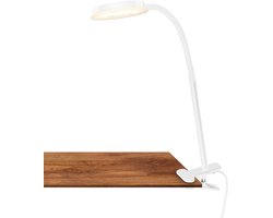 BRILONER Plegg – Bureaulamp met snoerschakelaar – klemlamp – warm witte lichtkleur – draaibaar leeslamp – 26 x 10,5 x 37 cm – wit