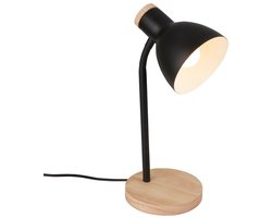 BRILONER Prep – Tafellamp – bedlamp met natuurlijke accenten – E14 Fitting – met kabelschakelaar – zwart/hout – Ø14 x 39,5 cm