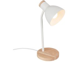 BRILONER Prep – Tafellamp met kabelschakelaar – bureaulamp draaibaar – E14 fitting – bedlampje – max. 10W – wit&hout – Ø14 x 39,5 cm