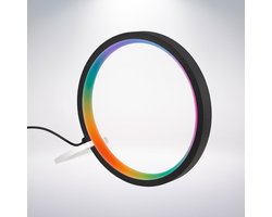BRILONER Ring – LED Tafellamp – dimbaar met afstandsbediening – RGB IC kleurenwissel – muzieksensor – zwart – Ø20 x 20 cm