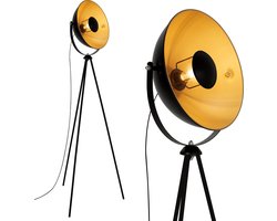 BRILONER Sand - Vloerlamp woonkamer - industrieel staande lamp - zwart goud - E27 fitting - metaal - 148cm