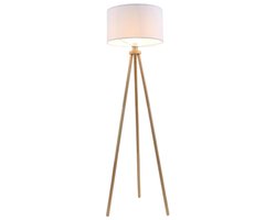 BRILONER - Scandinavische Vloerlamp - stoff en hout - voor woonkamer - witte staande lamp - E27 fitting - h: 148cm - Ø45.5cm
