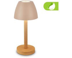 BRILONER Serina Wood – LED Tafellamp oplaadbaar – dimbaar met touch – warm wit licht – voor binnen und buiten – IP44 spatwaterdicht – beige-hout – Ø13,5 x 30 cm