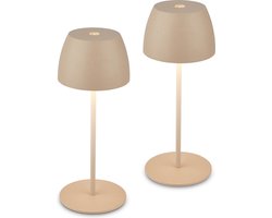 BRILONER - Set van 2 mini Tafellampen - oplaadbar buitenlampen - IP44 - warm wit licht 2.700 K - dimbaar - met USB-C - beige - 8 x 20 cm