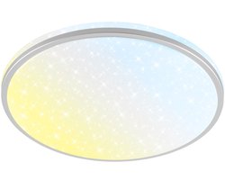 BRILONER Stela – LED Plafondlamp – badkamerlamp – dimbaar met afstandsbediening – CCT – sterrenhemel effect – chroom mat – Ø33cm