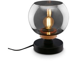 BRILONER - Tafellamp met rookglas - incl. snoerschakelaar - E14 fitting - zwart-hout - 16 x 19 cm