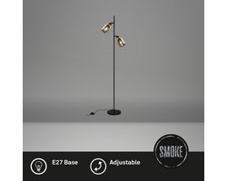 BRILONER - Vloerlamp - staande lamp - hout & smokey glas - E27 fitting - h: 150cm