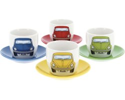 BRISA VW Collection - Volkswagen espresso-koffie-thee-cappuccino-mok-beker-kopje voor kamperen, keuken & outdoor VW Kever/Beetle (set van 4/100 ml)