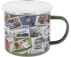 BRISA VW Collection - Volkswagen grote emaille koffie-thee-cappuccino-mok-Haferl mok voor Camping & Outdoor T1 Bulli Bus- motief (500 ml T1 Bulli Bus- motief/ kleurrijk)