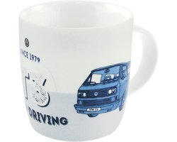 BRISA VW Collection - Volkswagen grote keramische koffie-thee-cappuccino-kop-mok-havermout-mok voor keuken in VW T3 design (370 ml/blijven rijden/blauw)