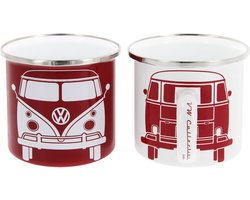 BRISA VW Collection - Volkswagen Set van 2 Geëmailleerde Koffie-Thee-Cappuccino-Kop-Mok-Haferl-Mok voor Camping & Buiten T1 Bus (350 ml x2/Zwart & Blauw)